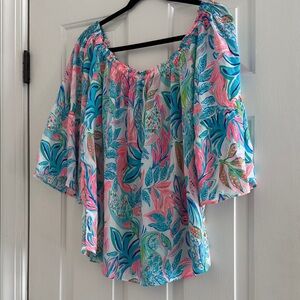 Lilly Pulitzer Vibrant Leaf Print Blouse - Pink and Blue